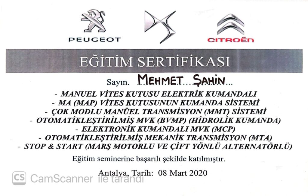 Şanzıman ve Transmisyon Sistemleri Eğitim Sertifikası