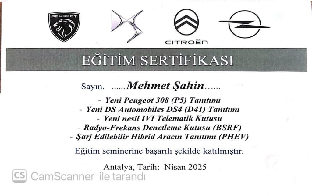 Yeni Nesil Araç, Telematik ve Plug-in Hibrit Teknolojileri Eğitim Sertifikası