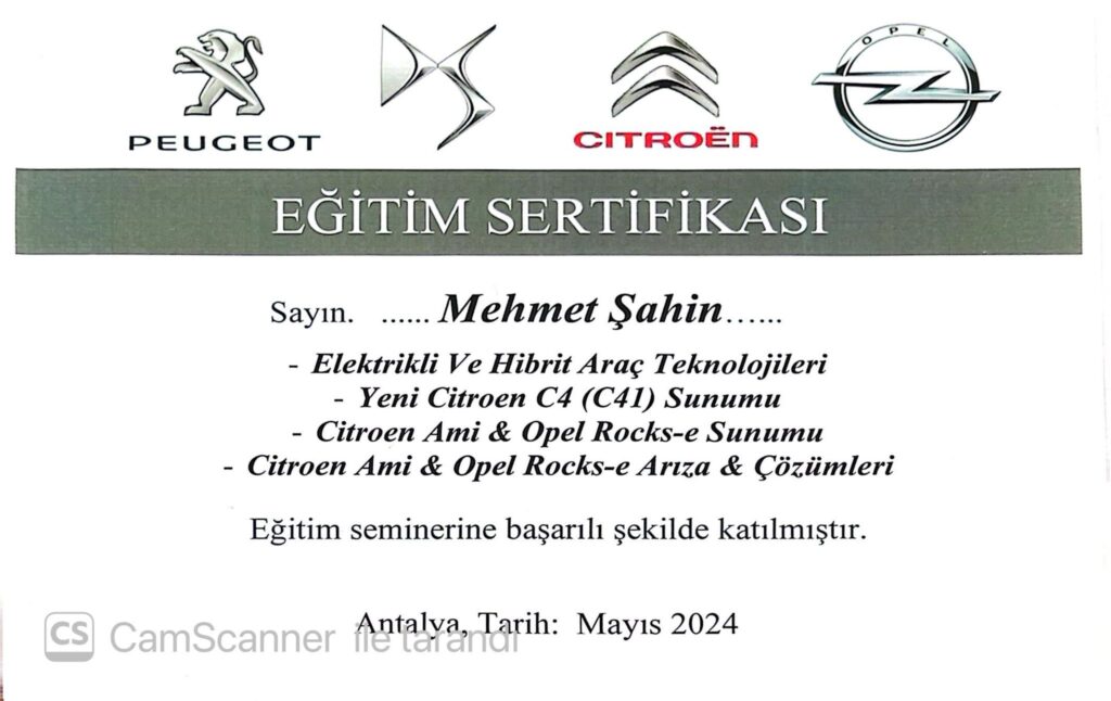 Elektrikli ve Hibrit Araç Teknolojileri Eğitim Sertifikası