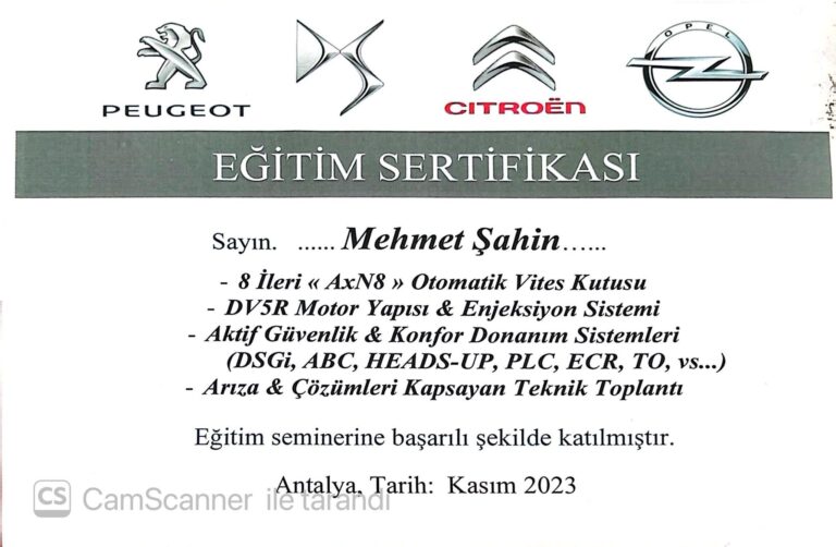 Otomatik Şanzıman, Motor ve Aktif Güvenlik Sistemleri Eğitim Sertifikası