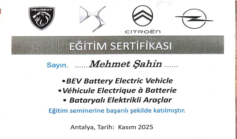 Bataryalı Elektrikli Araçlar (BEV) Eğitim Sertifikası