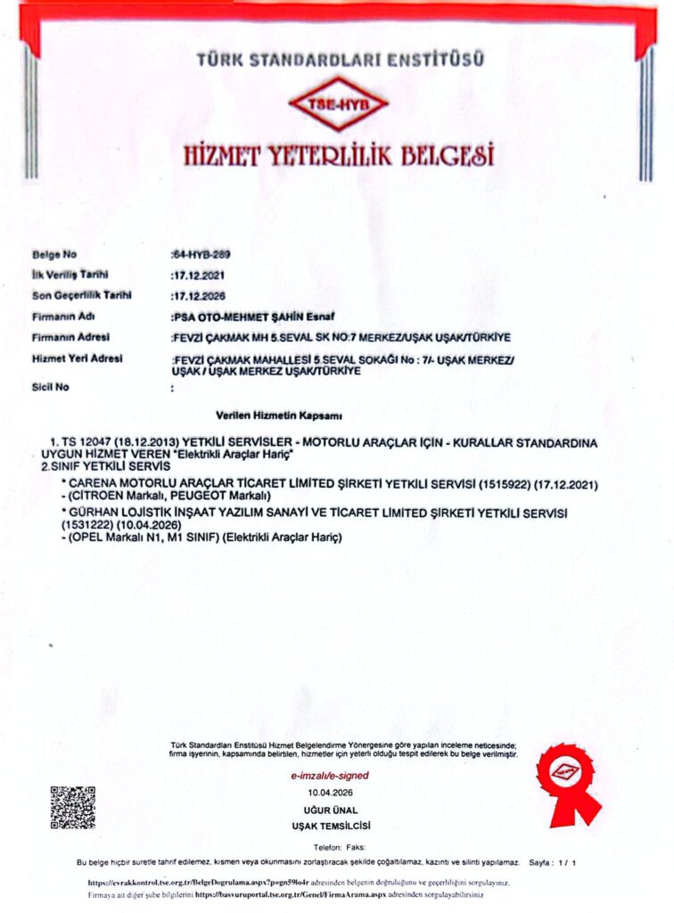TSE TS 12047 Hizmet Yeterlilik Belgesi